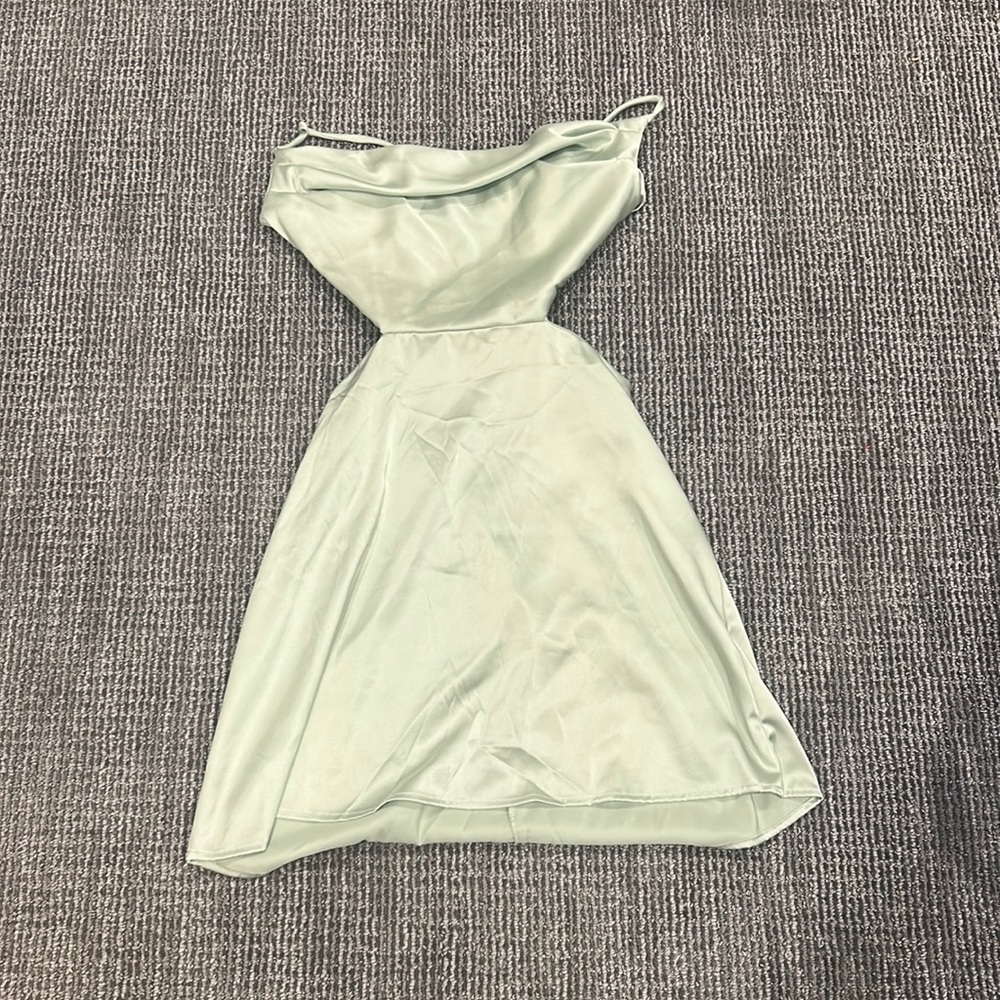 Green satin silk mini dress size small with cutout